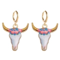Pendientes étnicos retro con colgante de cabeza de toro y esmalte de estilo vaquero - Estilo de Colgante Étnico Colorido (JE1222G)