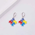 Colorful puzzle piece drop earrings for autism awareness with silver leverback hooks - Leverback Puzzle Style (JE1295D)