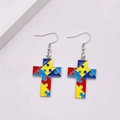 Colorful puzzle cross earrings with red blue yellow enamel for autism awareness - Cross Style (JE1295A)