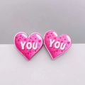 Pendientes de madera en forma de corazón rosa con texto YOU y purpurina para regalo - Estilo Corazón YOU Rosa (JE1199C)