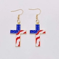 Orecchini a croce per l'Indipendenza con bandiera USA in smalto rosso bianco e blu - Stile Croce (JE1265O)
