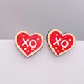 Pendientes de madera en forma de corazón para San Valentín con diseño rojo de XO - Estilo de Texto XO Rojo (JE1199F)