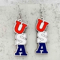 Pendientes de madera patrióticos USA en rojo blanco y azul para el Día de la Independencia - Estilo de Letras USA Verticales (JE1325E)
