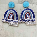 Pendientes de arcoíris para el Día de la Independencia de EE. UU. con purpurina azul y texto - Estilo Arcoíris de Purpurina (JE1322A)