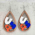 Pendientes de madera USA con colores de bandera para el Día de la Independencia - Estilo de Gota con Letras USA (JE1325C)