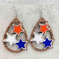 Detalle de pendientes de gota de madera con estrellas americanas y ganchos de metal - Estilo de Gota de Estrella (JE1325A)
