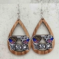 Pendientes de madera gota del Día de la Independencia con bandera y texto MERICA - Estilo de Gafas de Sol USA con Estampado de Leopardo (JE1322D)
