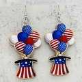 Detalle de pendientes de madera Día de la Independencia con sombrero del Tío Sam y globos - Estilo de Globo Sombrero (JE1323D)
