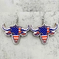 Pendientes de madera de vaca longhorn con bandera americana para el 4 de julio - Estilo de Cabeza de Toro Longhorn (JE1320D)