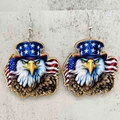 Detalle de pendientes de madera con águila y bandera americana para el Día de la Independencia - Estilo de Águila con Sombrero (JE1320C)