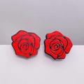 Pendientes de madera de rosa roja para San Valentín con textura de pétalos y diseño floral - Estilo de Forma de Rosa Roja (JE1199T)