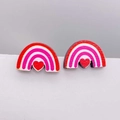 Pendientes de madera arcoíris con corazón rojo para el día de San Valentín - Estilo Arcoíris con Corazón (JE1199Y)