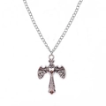 Collier gothique rétro avec pendentif croix dent de loup et ailes d'ange pour hommes - Style Croix Coeur Ailé (JE1335E)