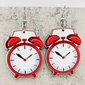 Creative red alarm clock drop earrings for teachers and students with silver hooks - Red Alarm Clock Style (JE1361F)
