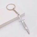 Portachiavi a pugnale in metallo argento con incisione Crossfire e design dente di lupo - Pugnale Crossfire (JE1335C)