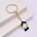 Golden graduation keychain with doctoral cap and cute academic figure pendant - Graduate Boy Enamel Style (JE1364F)