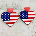 American flag heart dangle earrings with red glitter studs and acrylic US stars and stripes - US Flag Heart Dangle (JE1356A)