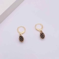Detail of vintage gold huggie hoop earrings with detailed pine cone pendant drops - Vintage Gold Pine Cone Style (JE1355J)