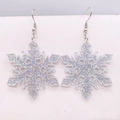 Sparkly acrylic snowflake drop earrings with colorful glitter and silver hooks for Christmas - Silver Snowflake Style (JE1373A)