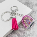 Portachiavi Teacherlife in acrilico con matita leopardata e nappa in camoscio rosa vivace - Stile Leopardato Arcobaleno Insegnante (JE1389H)