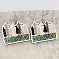 Detail of Christmas tree wooden earrings with leopard print and Tree Season text - Tree Season (JE1405C)