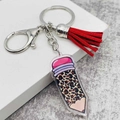 Leopard print pencil acrylic keychain with red tassel and metal lobster clasp for teachers - Leopard Pencil Shape Style (JE1389L)