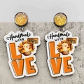Pendientes de Acción de Gracias hechos a mano con purpurina dorada y diseño LOVE - Estilo Amor de Pavo de Acción de Gracias (JE1400D)