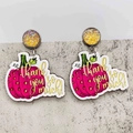 Detalle de pendientes de calabaza rosa con texto Thank you so much y brillo dorado - Estilo Calabaza Rosa Gracias (JE1400B)