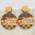 Pendientes de madera de otoño con diseño de calabaza y cuadros sobre fondo de piedra - Estilo Temporada de Calabaza (JE1406D)