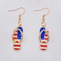 Golden flip-flop earrings with USA flag pattern and sparkling white rhinestones - Flip-flop Style (JE1265B)