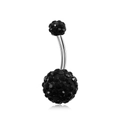 Surgical stainless steel belly ring with double black Shamballa crystal pavé balls - Black