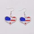 Independence Day heart dangle earrings with American flag pattern and white zircons - Heart Style (JE1265C)