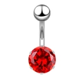 Piercing de nombril en acier avec un zircon rouge brillant dans un serti à six griffes - Rouge