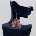 Boucles d'oreilles enseignante arc-en-ciel léopard rose avec texte TEACH LOVE INSPIRE - Style Arc-en-Ciel Léopard Rose (JE1341B)