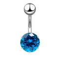 Piercing de nombril en acier inoxydable argenté avec pierre de zircon bleu foncé ronde - Bleu
