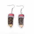 Boucles d'oreilles crayon en acrylique avec imprimé léopard pour enseignants - Style Acrylique Forme Crayon (JE1341E)