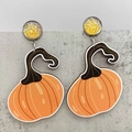 Detalle de pendientes de calabaza otoñales con botón de purpurina y diseño festivo - Diseño de Calabaza (JE1430B)