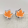 Macro detail of wooden maple leaf earrings with orange texture for Thanksgiving - Maple Leaf Style (JE1427H)