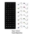 Vue détaillée de 60 piercings de nez en acier inoxydable en forme de L avec cristaux 1,8mm - Style Crochet 1.8mm (60 Pièces) / Coloré