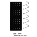 Vue détaillée de 60 piercings de nez en forme de L en acier inoxydable avec cristaux 1,8 mm - Style en L 1.8mm (JE0100A) (60 Pièces) / Blanc