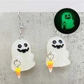 Pendientes de fantasmas de Halloween con colgantes de Candy Corn y efecto que brilla en la oscuridad - Pendientes de Fantasma con Caramelo de Maíz (JE1407I)