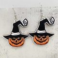 Orecchini a zucca di Halloween con cappello da strega nero e dettagli a spirale bianca - Zucca Cappello da Strega (JE1429J)
