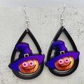 Orecchini a goccia per Halloween con cornice nera, zucca e cappello da strega viola - Zucca Cappello da Strega Vuoto (JE1429L)
