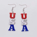 Orecchini a pendente verticali USA con strass patriottici rossi, bianchi e blu - Stile Lettere USA (JE1265U)