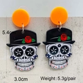 Orecchini di Halloween a teschio in acrilico con rosa rossa e borchia, 5,4cm x 3,0cm - Teschio Bianco con Fiore Rosso (JE1442C)