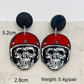 Boucles d'oreilles Halloween crâne casque moto en acrylique avec spécifications de taille - Crâne avec Casque de Moto Rouge (JE1442F)