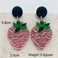 Pink glitter strawberry acrylic earrings with eye prints for Halloween gifts - Strawberry Eyeball (JE1441A)