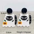 Ghost cat acrylic earrings for Halloween with pumpkin basket, 5.4cm festive jewelry - Ghost Cat (JE1441C)