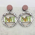 Pendientes de madera con estampado de leopardo y girasol Love para Acción de Gracias - Estilo Girasol Corazón de Leopardo (JE0943C)
