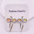 Bow tie drop earrings featuring iridescent teardrop gemstones and silver studs - Iridescent Bowknot Teardrop Studs (JE1408A)